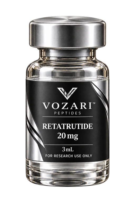 Retatrutide 20 mg Vozari vial packaging mockup